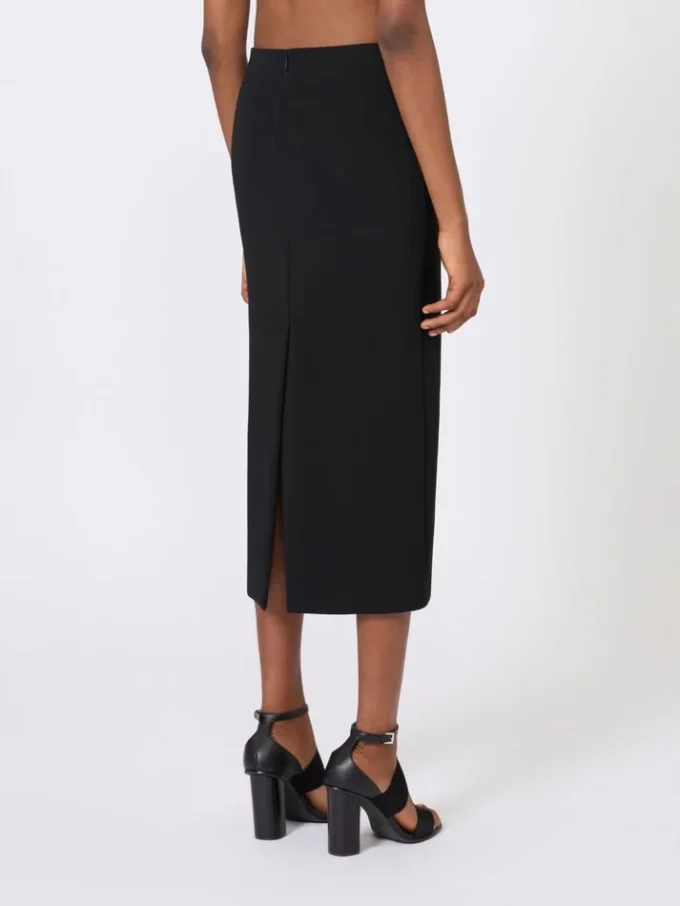 Compacte midi-rok van crêpe jersey, zwart
