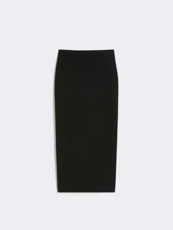 Compacte midi-rok van crêpe jersey, zwart