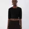 Crop top van stretchviscose, zwart Crop top van stretchviscose, zwart