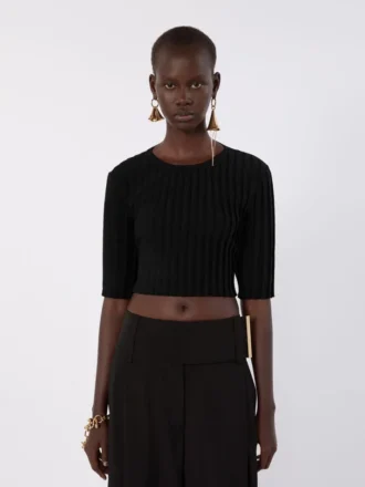 Crop top van stretchviscose, zwart