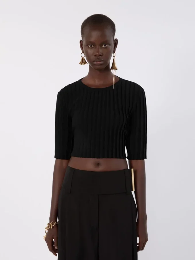Crop top van stretchviscose, zwart Crop top van stretchviscose, zwart