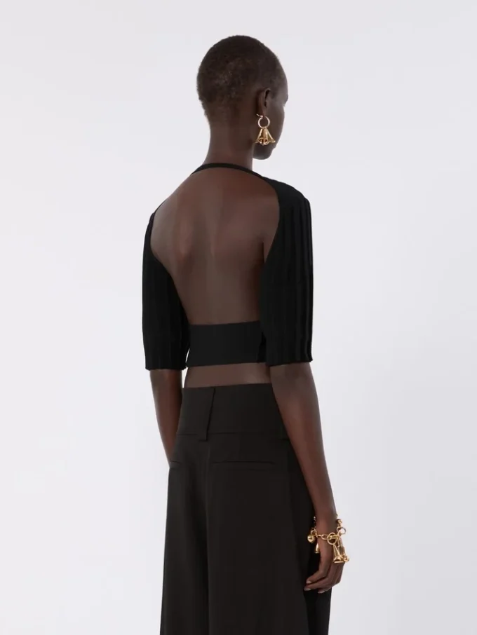 Crop top van stretchviscose, zwart Crop top van stretchviscose, zwart