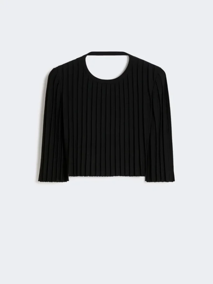 Crop top van stretchviscose, zwart Crop top van stretchviscose, zwart