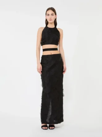 Zijden jacquard midi-rok, zwart