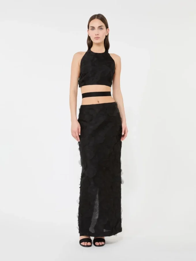 Crop top van zijden fil coupa-jacquard, zwart Crop top van zijden fil coupa-jacquard, zwart
