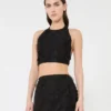 Crop top van zijden fil coupa-jacquard, zwart Crop top van zijden fil coupa-jacquard, zwart