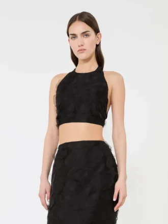 Crop top van zijden fil coupa-jacquard, zwart