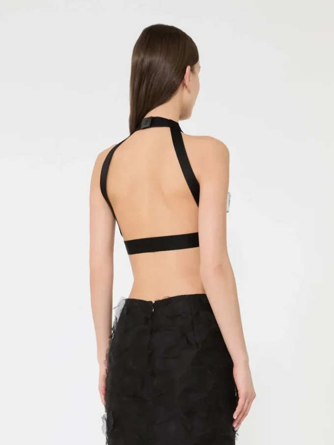 Crop top van zijden fil coupa-jacquard, zwart Crop top van zijden fil coupa-jacquard, zwart