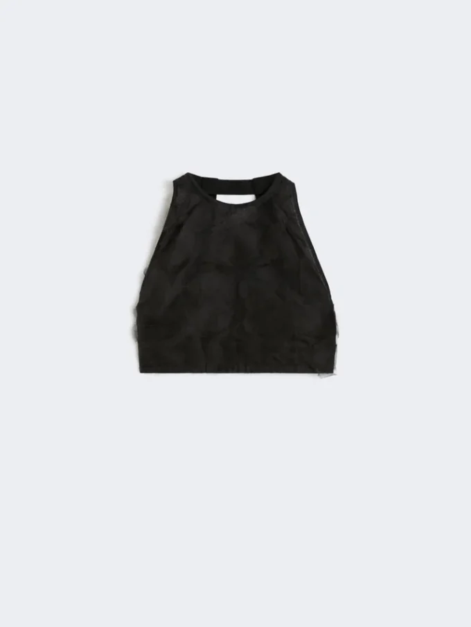 Crop top van zijden fil coupa-jacquard, zwart Crop top van zijden fil coupa-jacquard, zwart