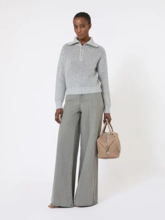 Denim broek met wijde pijpen, zwart