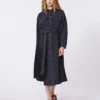 Denim en satijnen overhemdjurk, zwart Denim en satijnen overhemdjurk, zwart