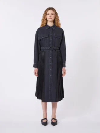 Denim en satijnen overhemdjurk, zwart