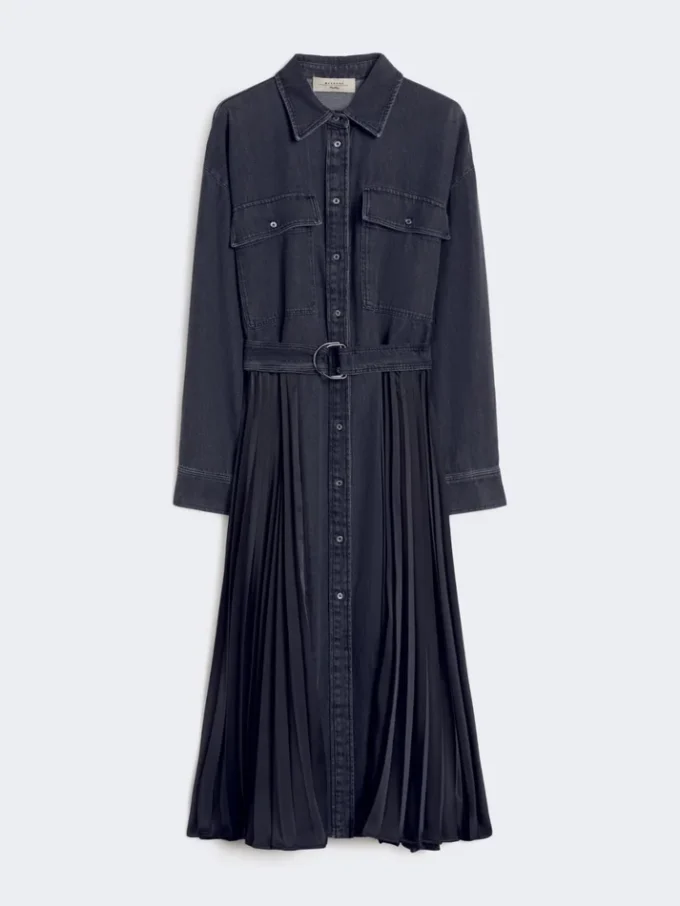 Denim en satijnen overhemdjurk, zwart Denim en satijnen overhemdjurk, zwart