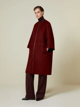 Dubbele kasjmier cape-jas, donkerrood