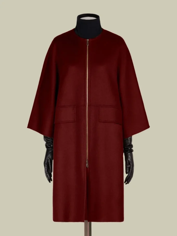 Dubbele kasjmier cape-jas, donkerrood Dubbele kasjmier cape-jas, donkerrood