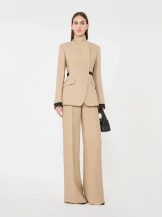 Dubbelrijige blazer van puur linnen natta, camel