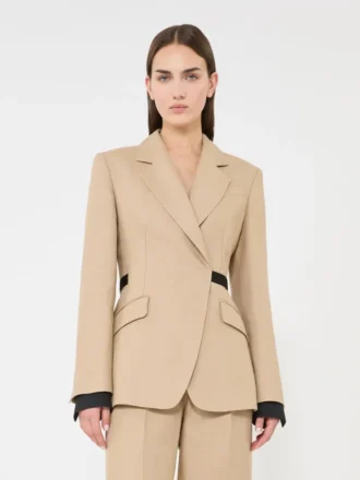 Dubbelrijige blazer van puur linnen natta, camel