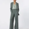 Breedvallende broek van wol en zijde, donkergroen Breedvallende broek van wol en zijde, donkergroen