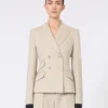 Dubbelrijige blazer van wol, mohair en zijde, zandkleur