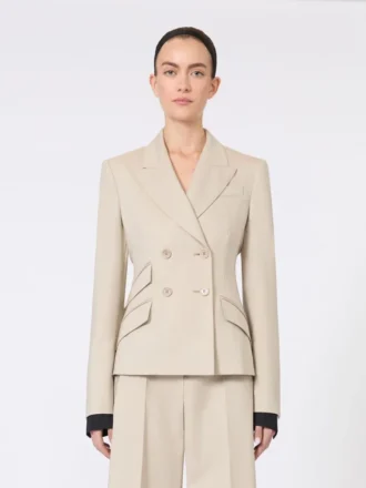 Dubbelrijige blazer van wol, mohair en zijde, zandkleur