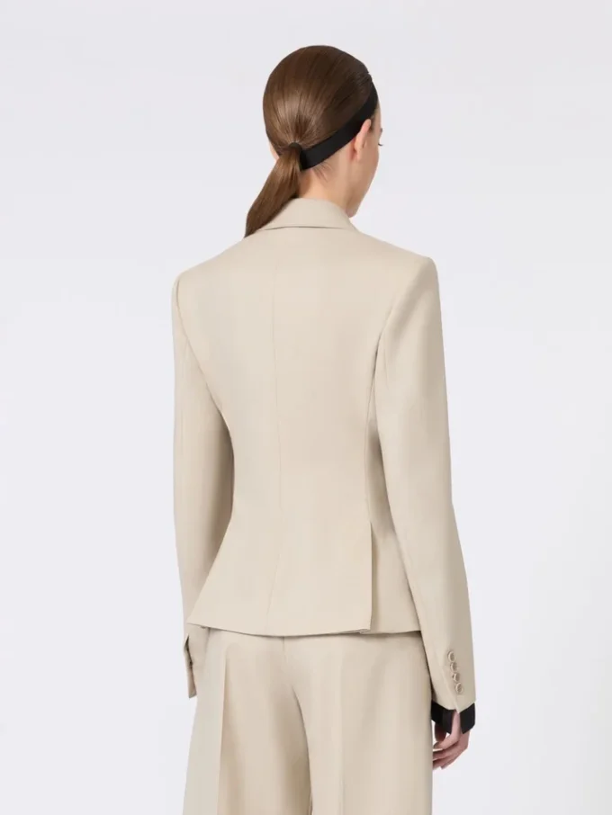 Dubbelrijige blazer van wol, mohair en zijde, zandkleur