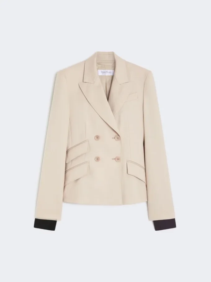 Dubbelrijige blazer van wol, mohair en zijde, zandkleur