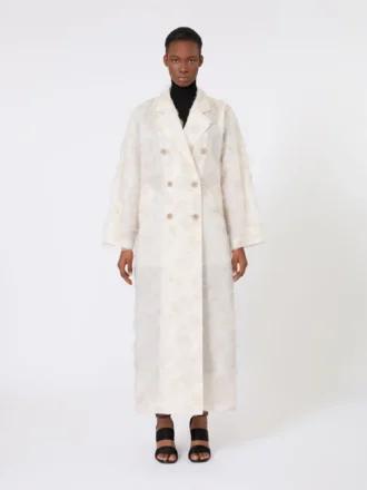 Dubbelrijige overjas van fil coupa-jacquard, zandkleur