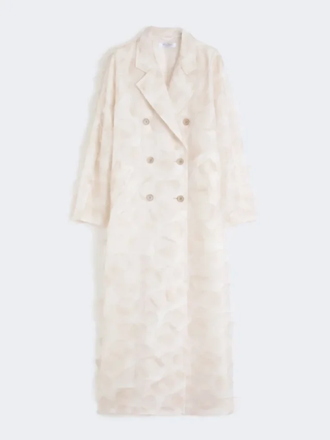 Dubbelrijige overjas van fil coupa-jacquard, zandkleur Dubbelrijige overjas van fil coupa-jacquard, zandkleur