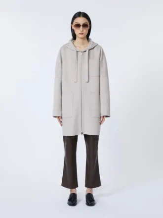 Dubbelzijdige wollen jas met capuchon, beige