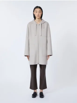 Dubbelzijdige wollen jas met capuchon, beige