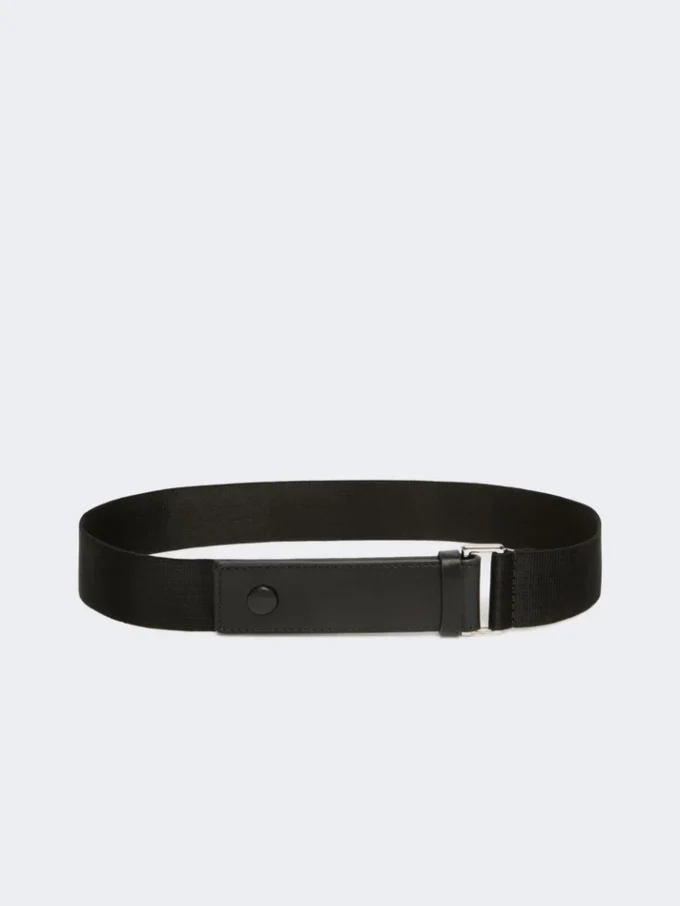 Elastische riem van geweven band en leer, zwart Elastische riem van geweven band en leer, zwart
