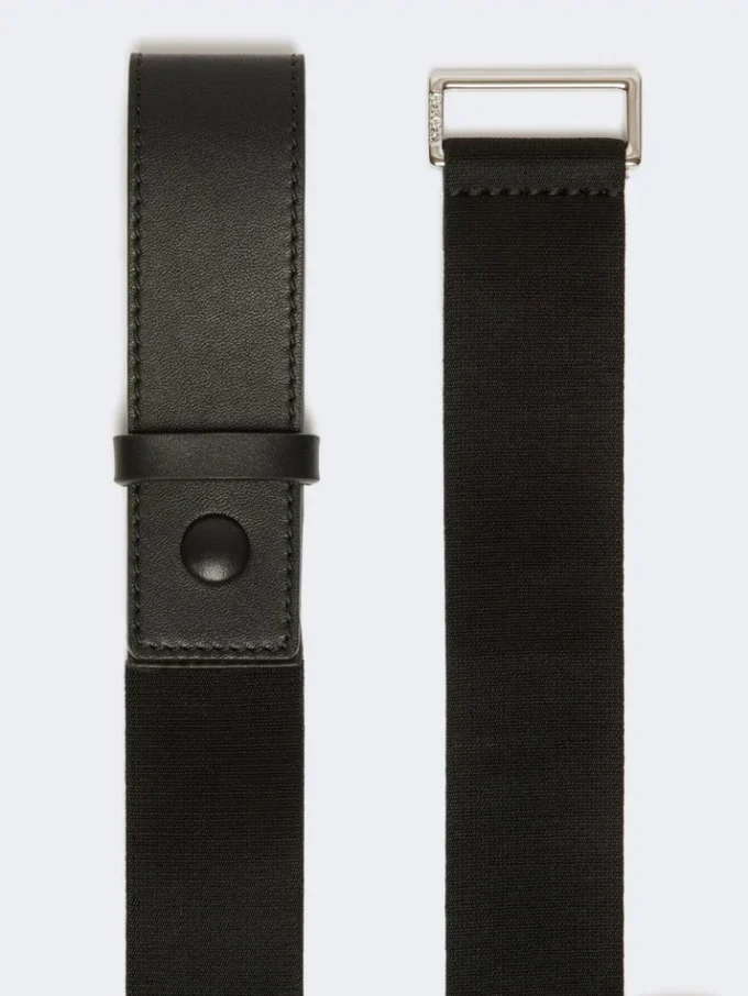 Elastische riem van geweven band en leer, zwart Elastische riem van geweven band en leer, zwart