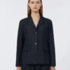 Enkelrijig stretch denim jasje, ultramarijn Enkelrijig stretch denim jasje, ultramarijn