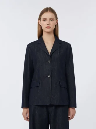Enkelrijig stretch denim jasje, ultramarijn