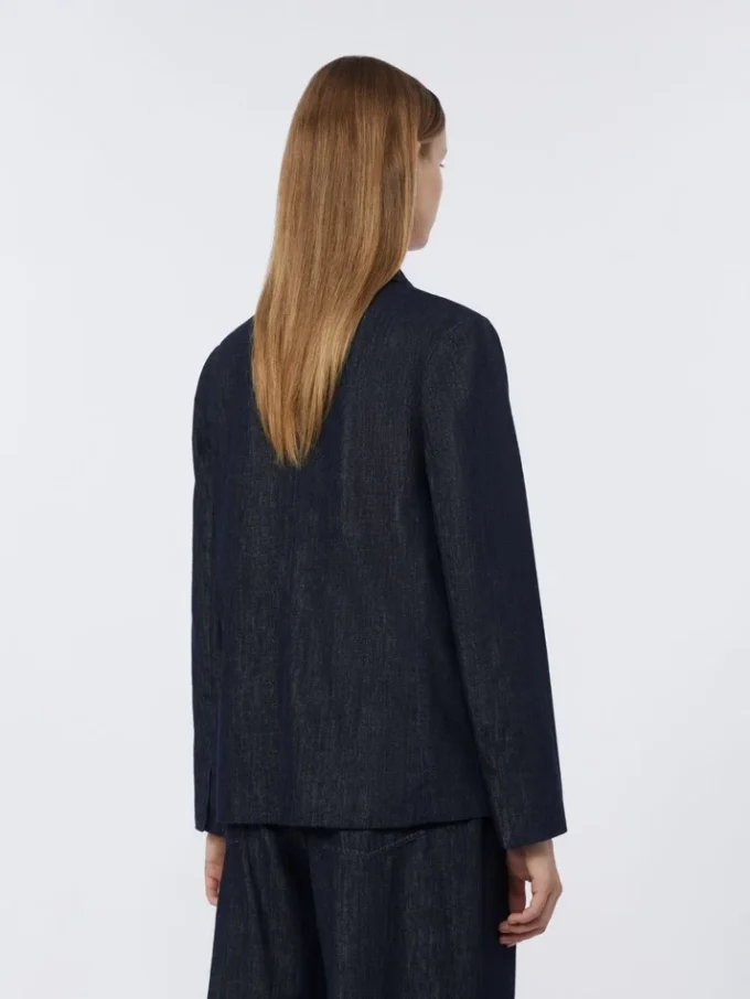 Enkelrijig stretch denim jasje, ultramarijn Enkelrijig stretch denim jasje, ultramarijn