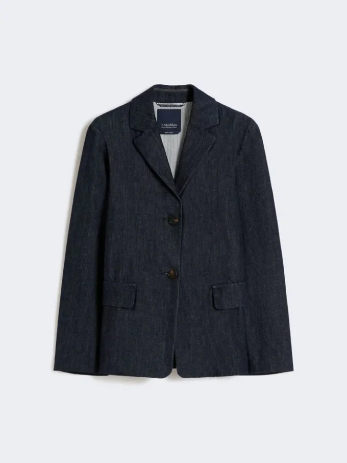 Enkelrijig stretch denim jasje, ultramarijn Enkelrijig stretch denim jasje, ultramarijn