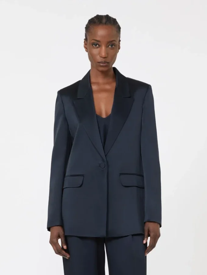 Envers satijnen blazer, middernachtblauw Envers satijnen blazer, middernachtblauw