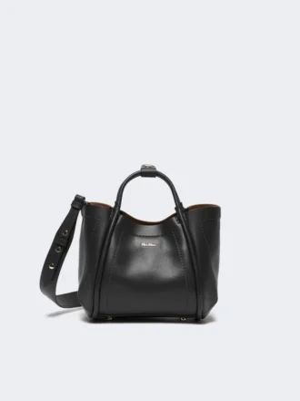 Extra kleine leren tas in marineblauw, zwart