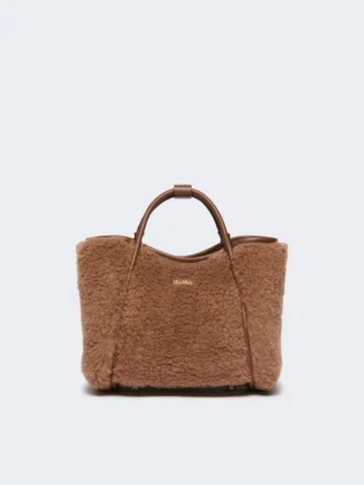 Extra kleine marine tas van teddy-stof, camel