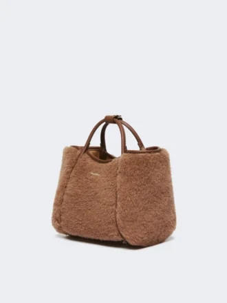 Extra kleine marine tas van teddy-stof, camel