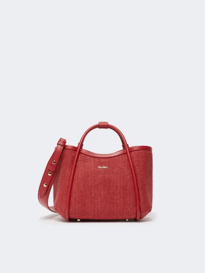 Extra kleine maritieme tas met raffia-look en mandvlechtwerk, rood