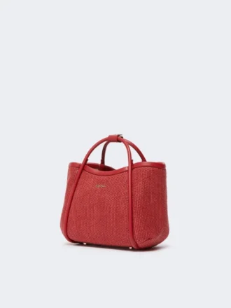 Extra kleine maritieme tas met raffia-look en mandvlechtwerk, rood