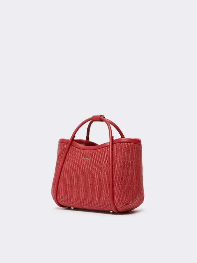 Extra kleine maritieme tas met raffia-look en mandvlechtwerk, rood
