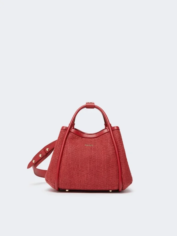 Extra kleine maritieme tas met raffia-look en mandvlechtwerk, rood