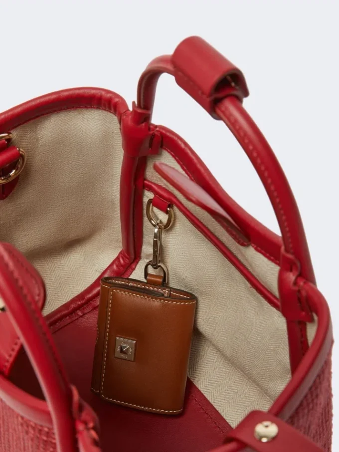 Extra kleine maritieme tas met raffia-look en mandvlechtwerk, rood