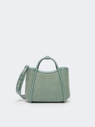 Extra kleine maritieme tas met raffia-look en mandvlechtwerk, saliegroen