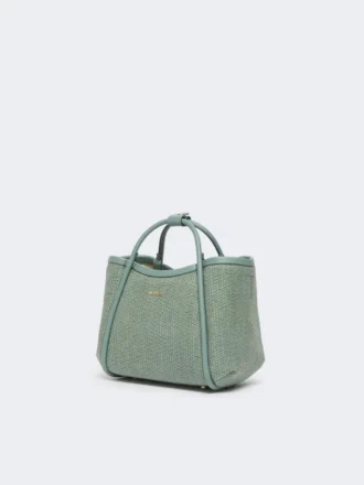 Extra kleine maritieme tas met raffia-look en mandvlechtwerk, saliegroen