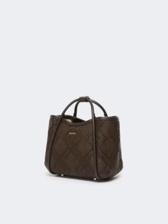Extra kleine tas in maritieme stijl met ruitpatroon in mandvlechtwerk, donkerbruin