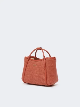 Extra kleine tas in raffia-look met mandvlechtwerk, terracotta