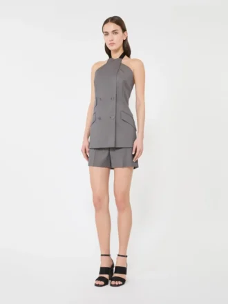 Gabardine wollen short, middengrijs